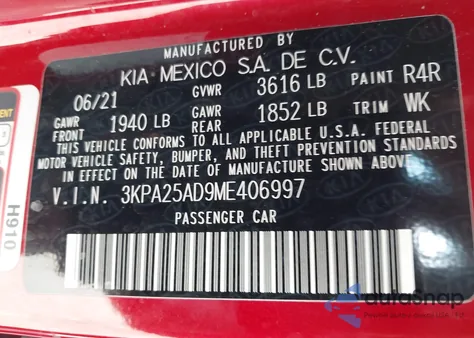 2021 Kia Rio 5-Door S z USA, uszkodzony, nr VIN 3KPA25AD9ME406997